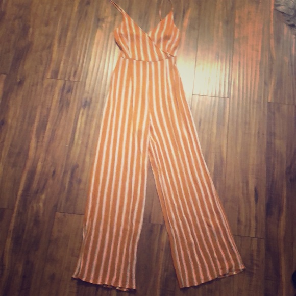 Forever 21 Pants - Mustard stripe v neck spaghetti strap jumpsuit!